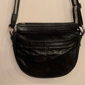 Alexandra Satine soft wrinkled genuine leather/canvas strap crossbody bag